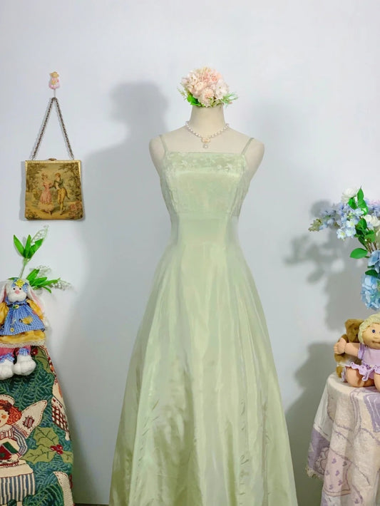 Elegant A Line Mint Green Spaghetti Straps Long Prom Dress Floor Length Evening Party Gown RB9669