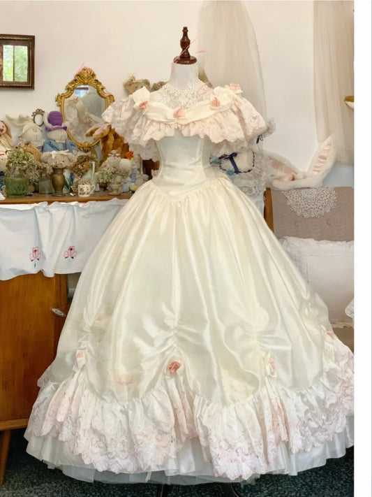 Vintage Wedding Dress Ball Gown High Neck With Sleeves Lace White Bridal Gown for Big Day RB9671
