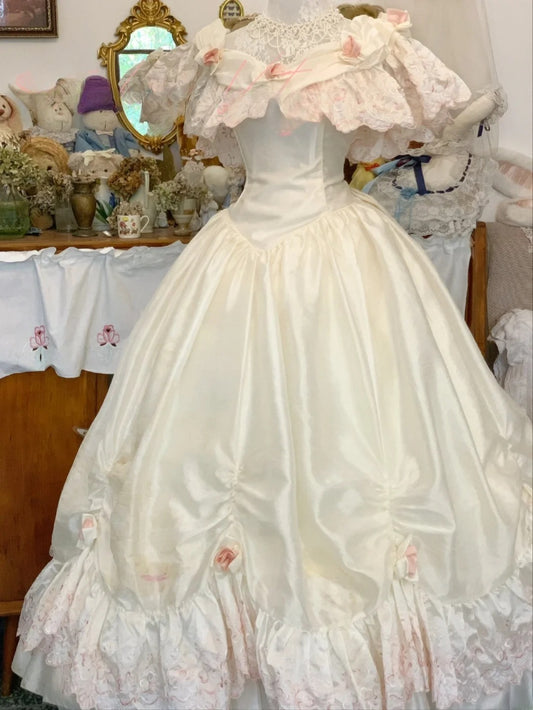 Vintage Wedding Dress Ball Gown High Neck With Sleeves Lace White Bridal Gown for Big Day RB9671