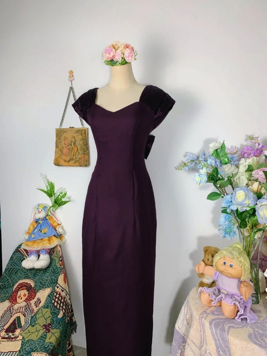 Elegant Sheath Purple Satin Long Prom Dress Floor Length Evening Party Gown RB9674