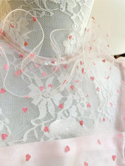 Pink Sweet 16 Dress Tulle Ballgown High Neck Polka Dots Sweet Sixteen Dress With Ruffled RB9676