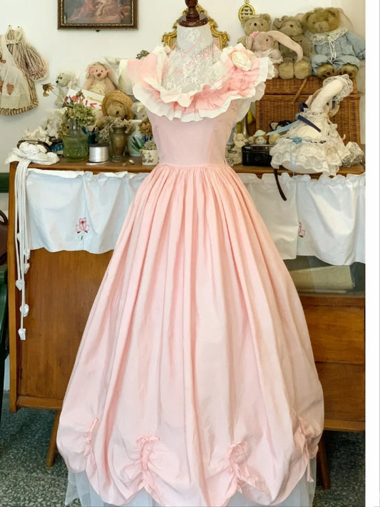 Pink Sweet 16 Dress Satin Ballgown Square Neck With Ruffled Sweet Sixteen Dress RB9679