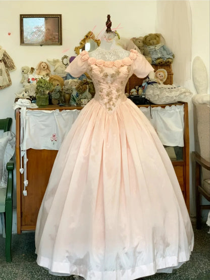 Sweet 16 Dress Satin Ballgown Square Neck Pink With Lace 3D Flowers Sweet Sixteen Dress RB9683