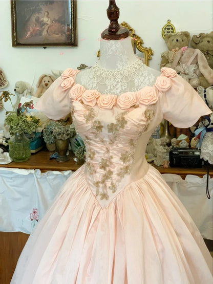 Sweet 16 Dress Satin Ballgown Square Neck Pink With Lace 3D Flowers Sweet Sixteen Dress RB9683