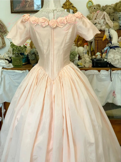 Sweet 16 Dress Satin Ballgown Square Neck Pink With Lace 3D Flowers Sweet Sixteen Dress RB9683