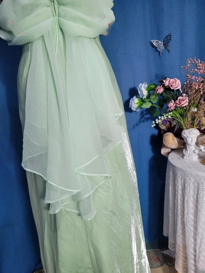 Elegant Mermaid Spaghetti Straps Mint Green Chiffon Prom Dress Floor Length Evening Party Gown RB9690