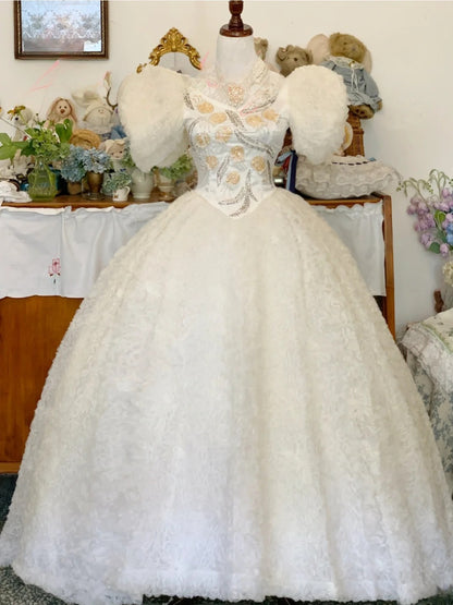 Sweet 16 Dress Satin Ballgown V Neck White With Beading Sleeves Sweet Sixteen Dress RB9693