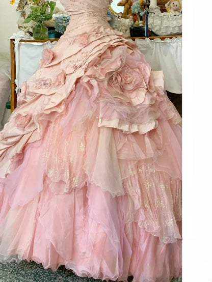 Sweet 16 Dress Ball Gown Strapless Pink With Tiered Layers Vestido De 15 Sweet Sixteen Dress RB9694