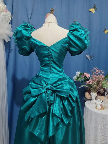 Elegant Ball Gown Sweetheart Teal Blue Satin Prom Dress Floor Length Evening Party Gown RB9697