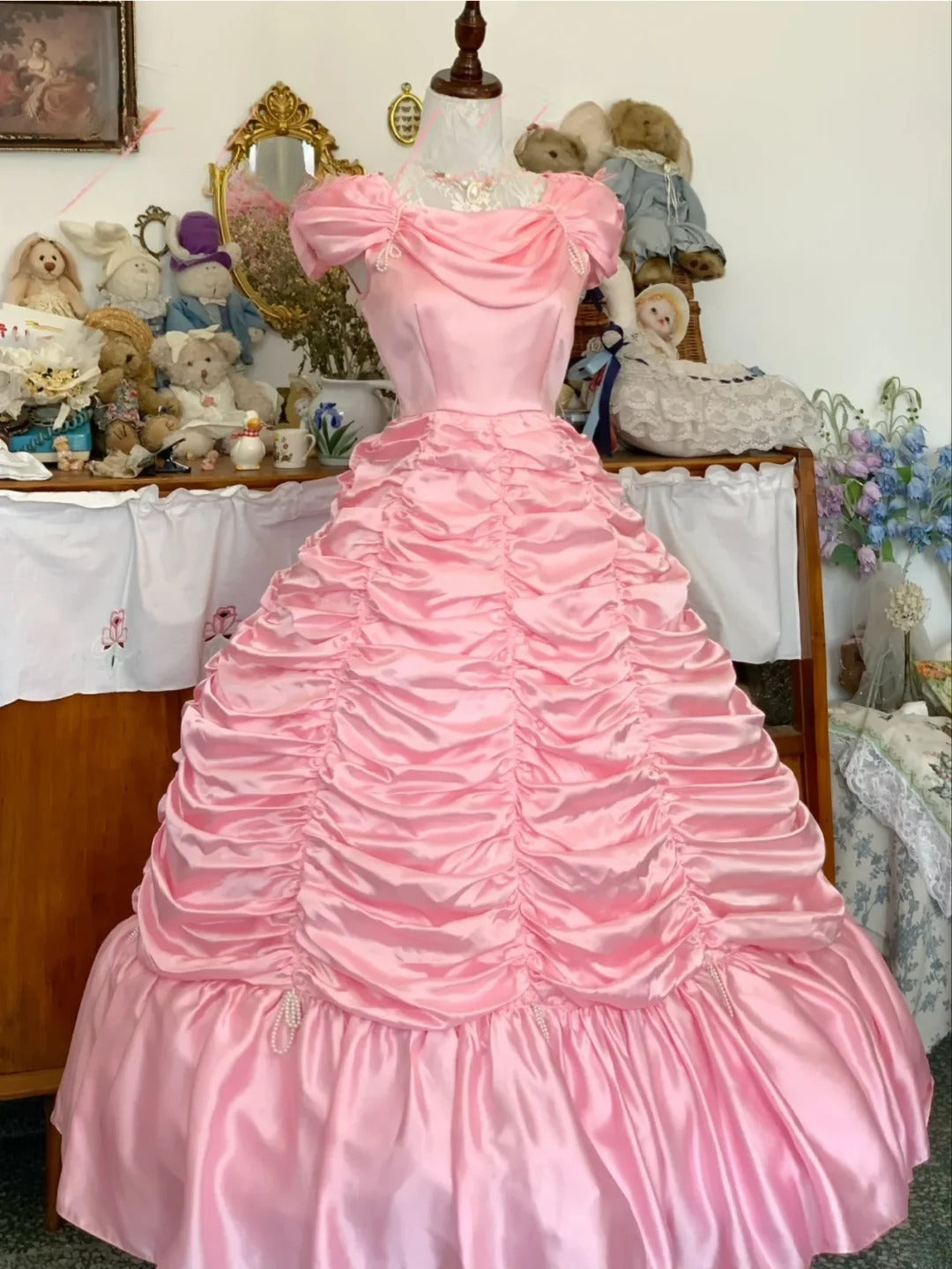 Sweet 16 Dress Satin Ballgown Scoop Pink With Ruched Long Sweet Sixteen Dress RB9698