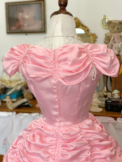 Sweet 16 Dress Satin Ballgown Scoop Pink With Ruched Long Sweet Sixteen Dress RB9698