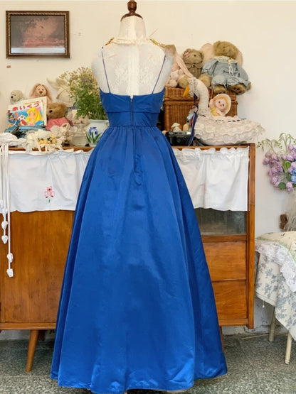 Satin Prom Dress Long Spaghetti Straps Royal Blue Romantic Evening Gown for Prom RB9703