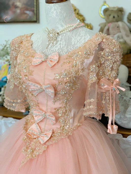 Sweet 16 Dress Lace Ballgown Blush Pink Lace With Appliqued Long Sweet Sixteen Dress RB9706