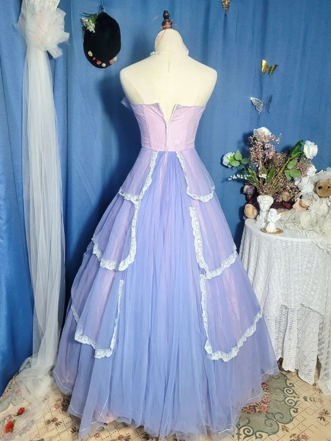 Lilac Prom Dress Long Ball Gown Sweetheart Tulle Romantic Evening Gown for Prom RB9708