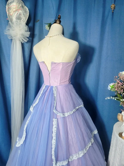 Lilac Prom Dress Long Ball Gown Sweetheart Tulle Romantic Evening Gown for Prom RB9708