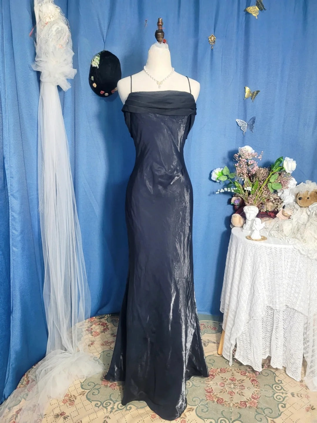 Black Prom Dress Long Mermaid Spaghetti Straps Romantic Evening Gown for Prom RB9709