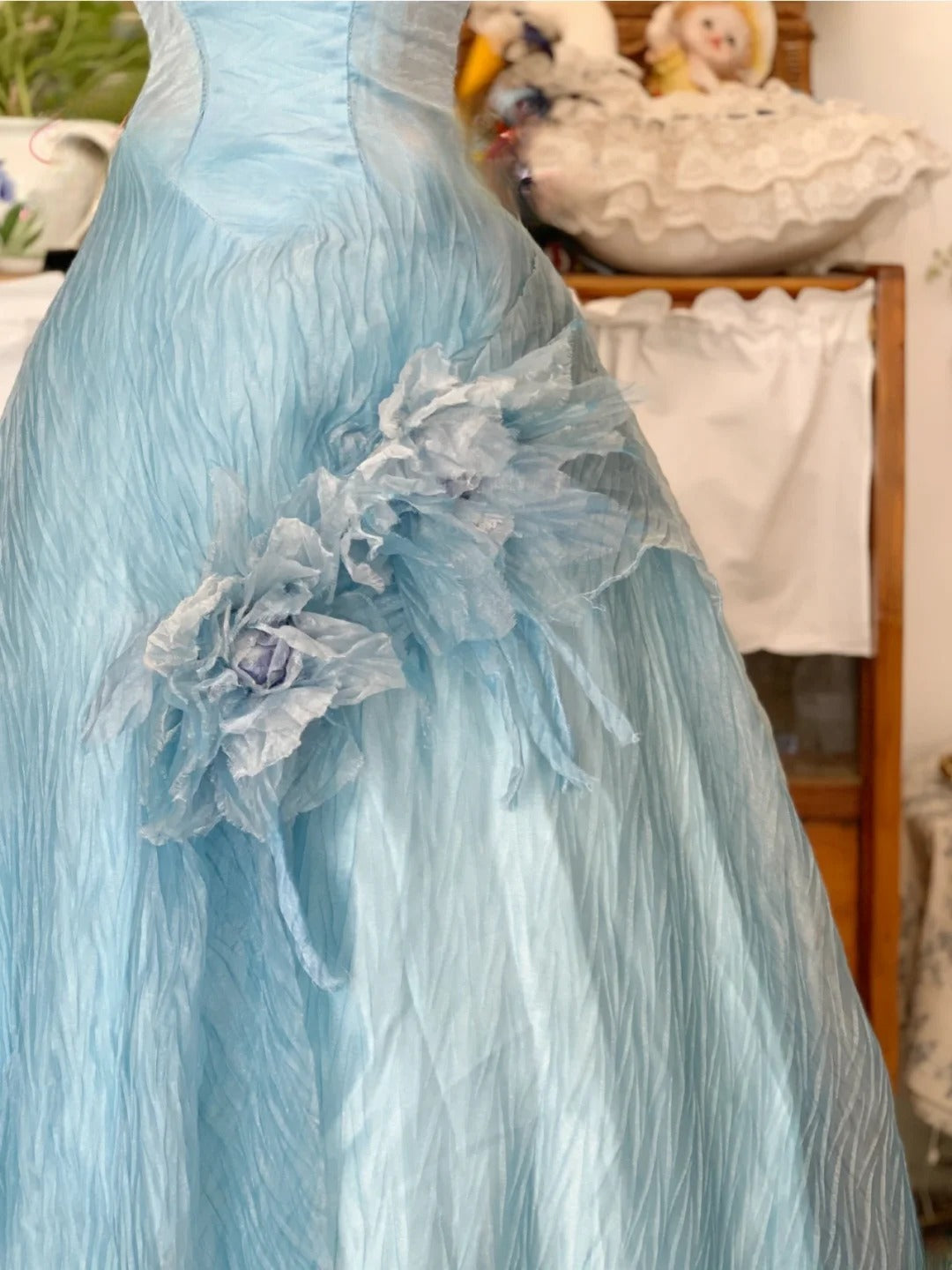Blue Prom Dress Long Ball Gown One Shoulder With Flowers Romantic Evening Gown for Prom RB9710
