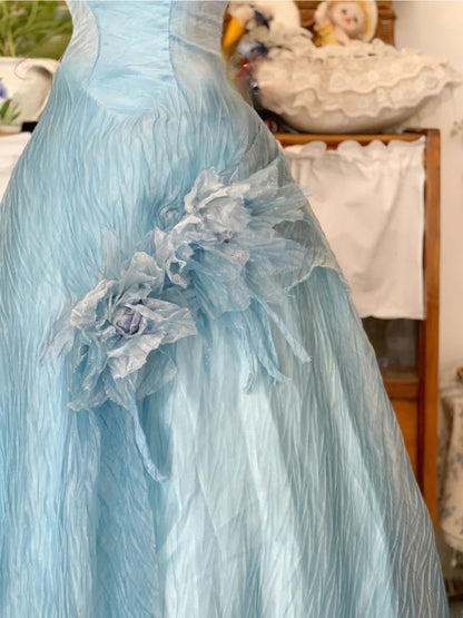 Blue Prom Dress Long Ball Gown One Shoulder With Flowers Romantic Evening Gown for Prom RB9710