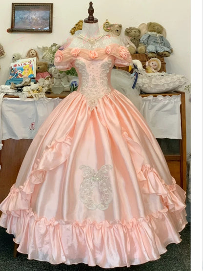 Sweet 16 Dress Lace Ballgown Blush Pink Lace With Appliqued Off Shoulder Sweet Sixteen Dress RB9711