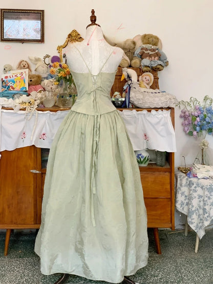 Sage Green Prom Dress Long A line Spaghetti Straps Satin Romantic Evening Gown for Prom RB9714