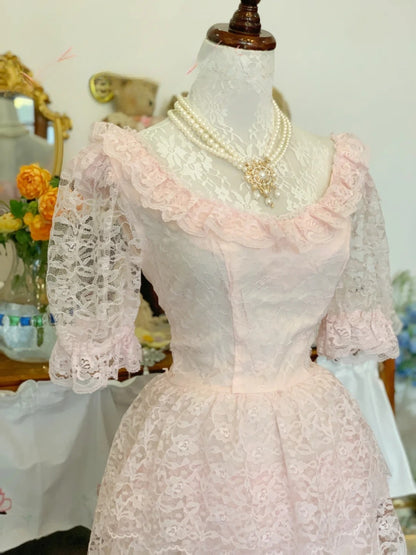 Pink Prom Dress Long A line Spaghetti Straps Lace Romantic Evening Gown for Prom RB9715