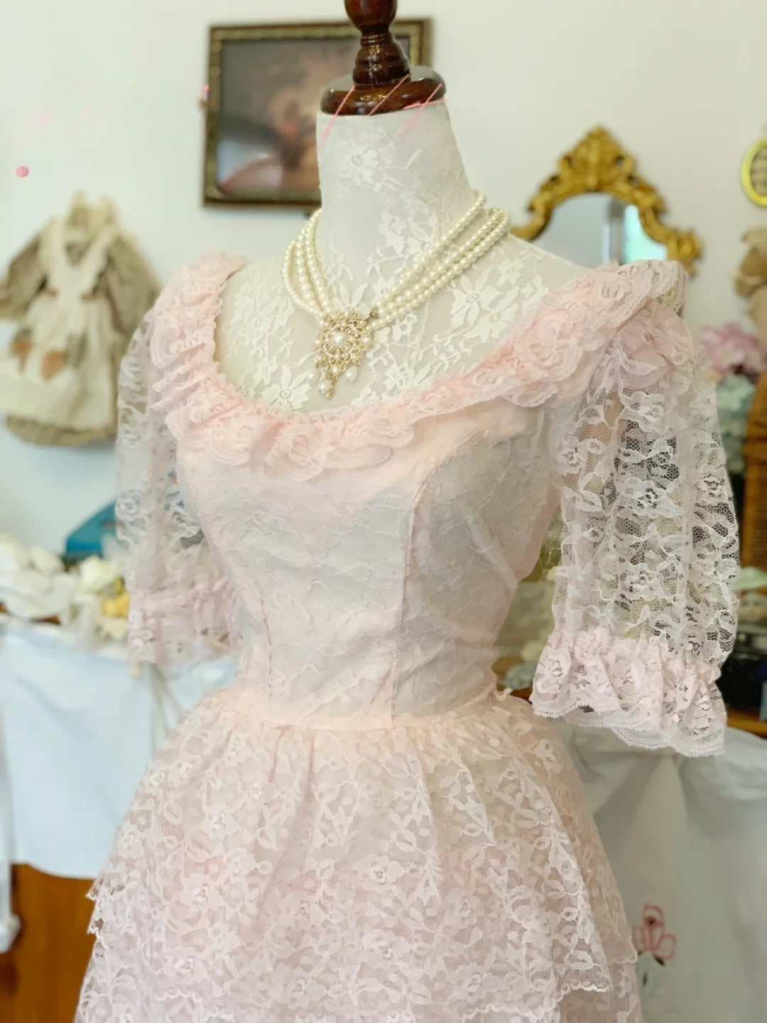 Pink Prom Dress Long A line Spaghetti Straps Lace Romantic Evening Gown for Prom RB9715