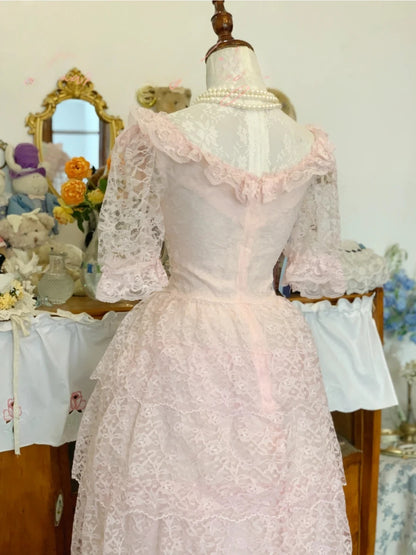 Pink Prom Dress Long A line Spaghetti Straps Lace Romantic Evening Gown for Prom RB9715