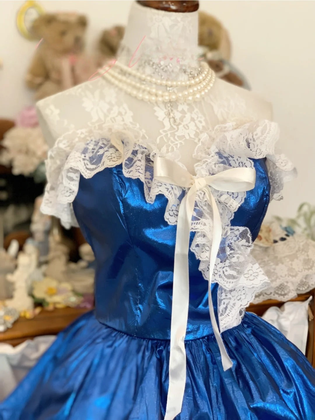 Sweet 16 Dress Satin Ballgown Royal Blue White Lace With Ruched Satin Sweet Sixteen Dress RB9721
