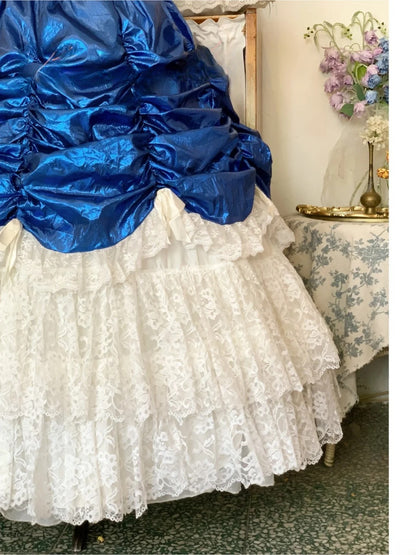 Sweet 16 Dress Satin Ballgown Royal Blue White Lace With Ruched Satin Sweet Sixteen Dress RB9721