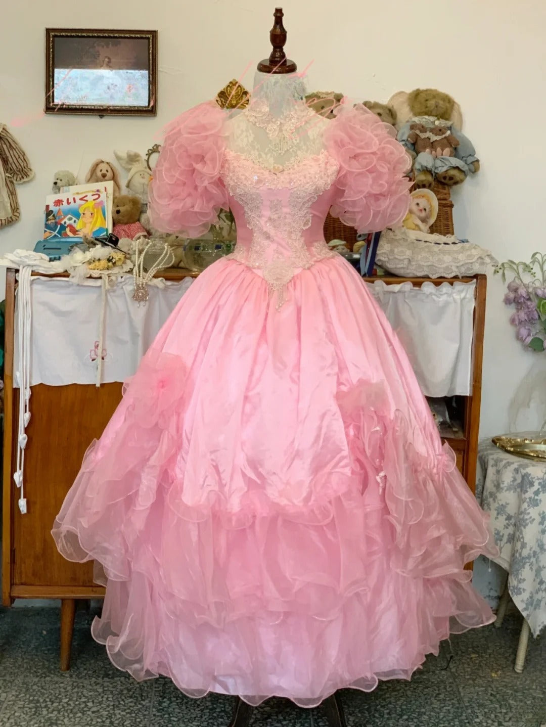 Sweet 16 Dress Ball Gown High Neck Pink With Lace Appliques Vestido De 15 Sweet Sixteen Dress RB9722