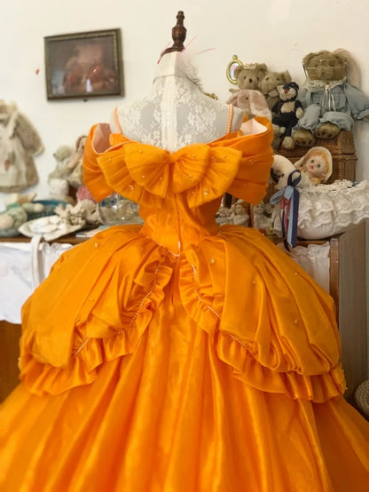 Sweet 16 Dress Ball Gown Spaghetti Straps Orange Satin With Ruched Ruffled Vestido De 15 Sweet Sixteen Dress RB9724