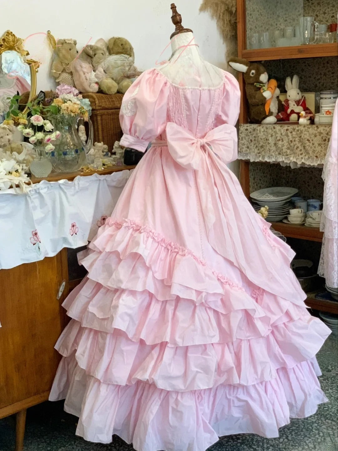 Sweet 16 Dress Pink Ballgown Square Neck Tiered Appliques With Sleeves Sweet Sixteen Dress RB9725