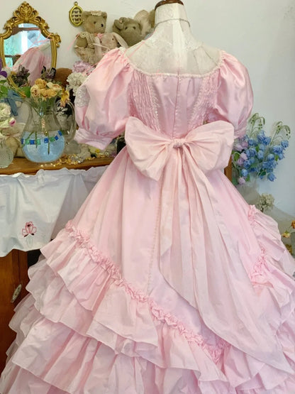 Sweet 16 Dress Pink Ballgown Square Neck Tiered Appliques With Sleeves Sweet Sixteen Dress RB9725