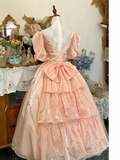Sweet 16 Dress Ball Gown Blush Pink Satin With Ruched Ruffled Puffy Sleeves Vestido De 15 Sweet Sixteen Dress RB9726