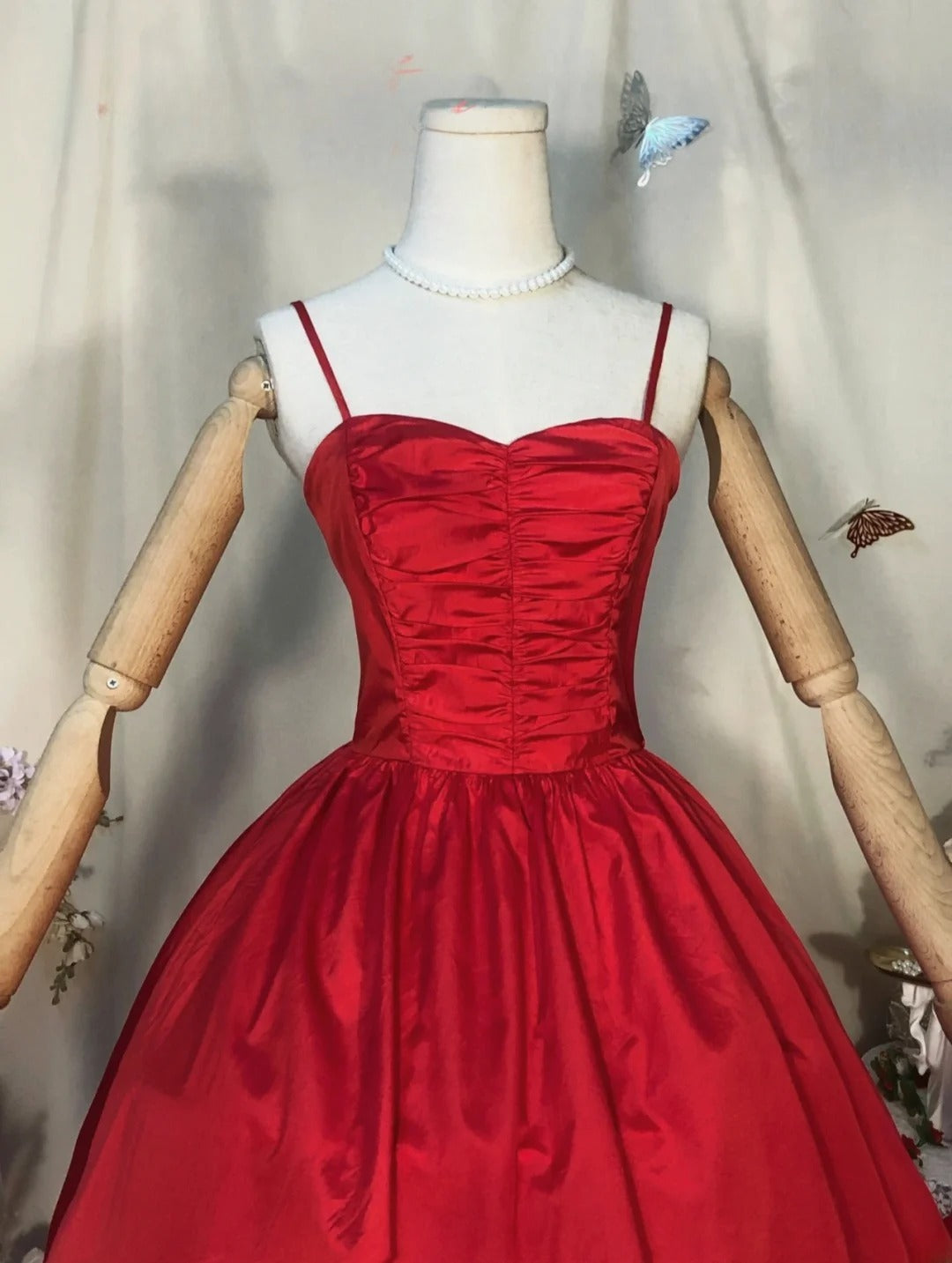 Sweet 16 Dress Red Ball Gown Spaghetti Straps Satin With Tiered Sweet Sixteen Dress RB9728