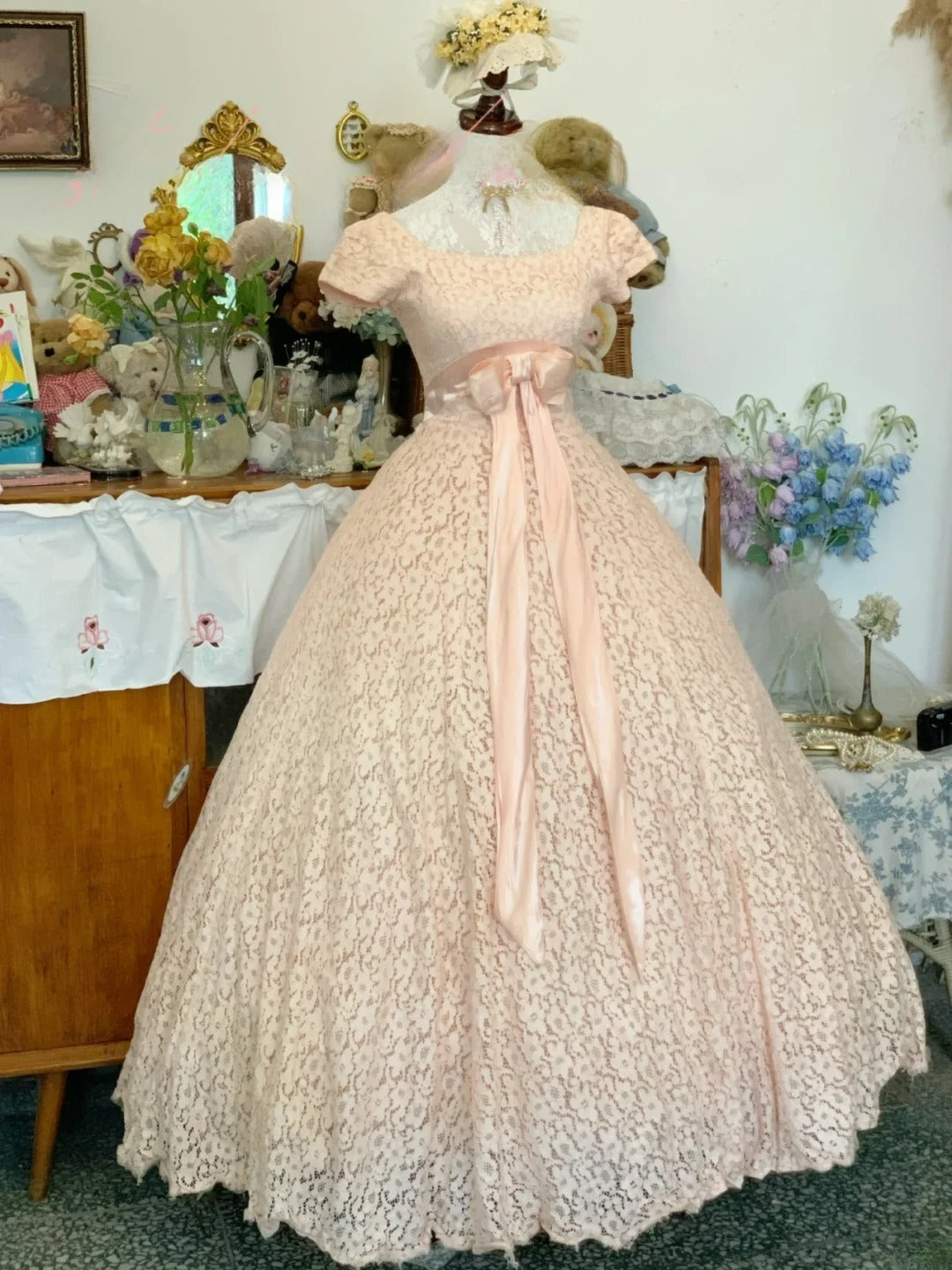 Sweet 16 Dress Pink Ball Gown Square Neck Bow-knot With Sleeves Sweet Sixteen Dress RB9733