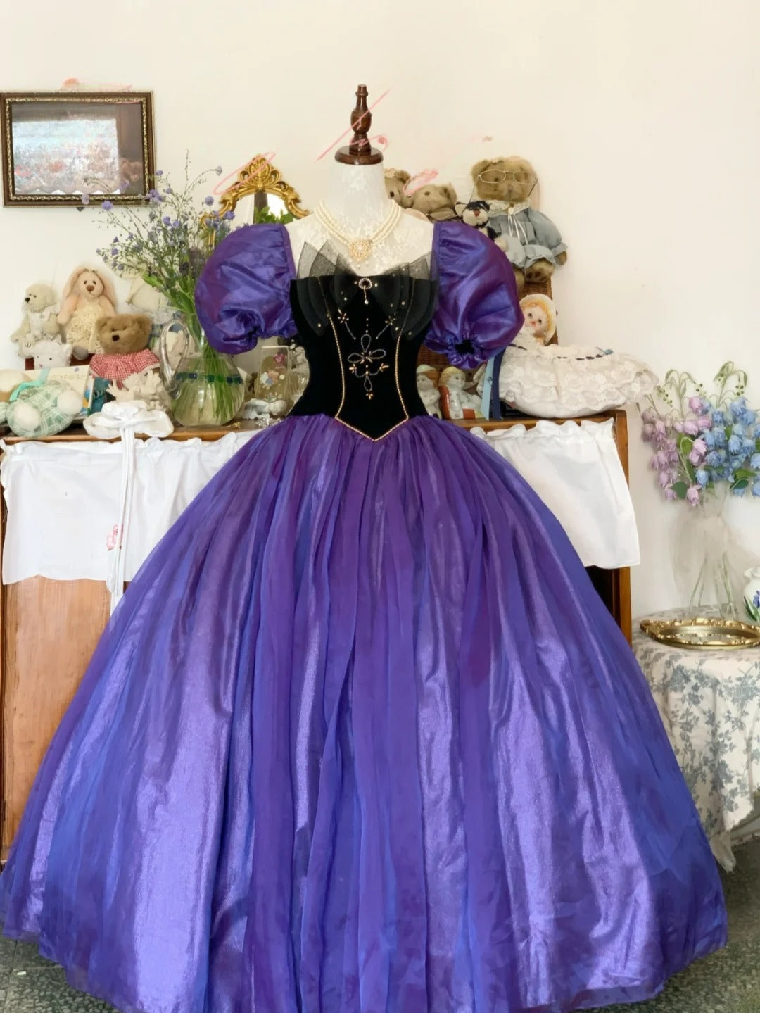 Sweet 16 Dress Grape Ball Gown Square Neck With Puffy Sleeves Sweet Sixteen Dress RB9734