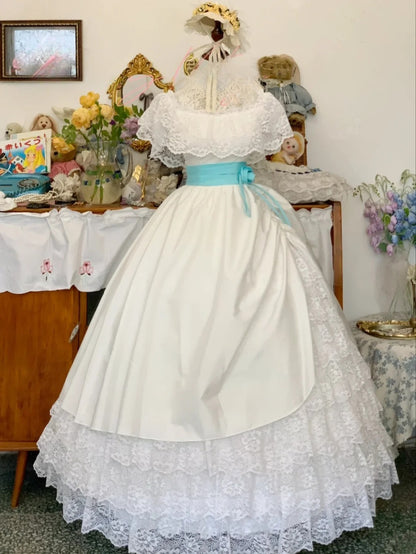 Vintage Wedding Dress Ball Gown Square White With Lace Bridal Gown for Big Day RB9736