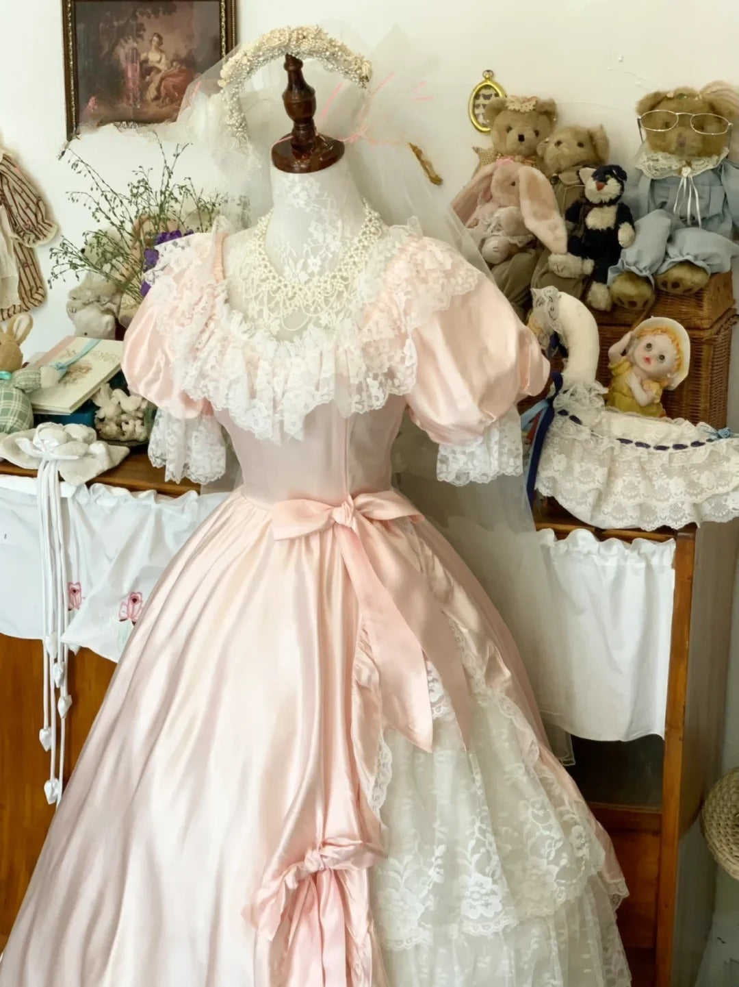 Sweet 16 Dress Blush Pink Ball Gown Square Neck With Bow-knot Sleeves Sweet Sixteen Dress RB9740