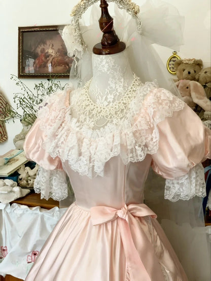 Sweet 16 Dress Blush Pink Ball Gown Square Neck With Bow-knot Sleeves Sweet Sixteen Dress RB9740