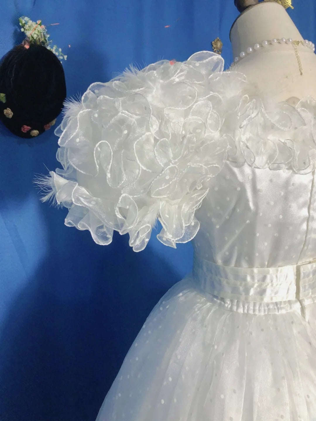 Sweet 16 Dress White Ball Gown Square Neck With Ruffled Tiered Sleeves Sweet Sixteen Dress RB9743