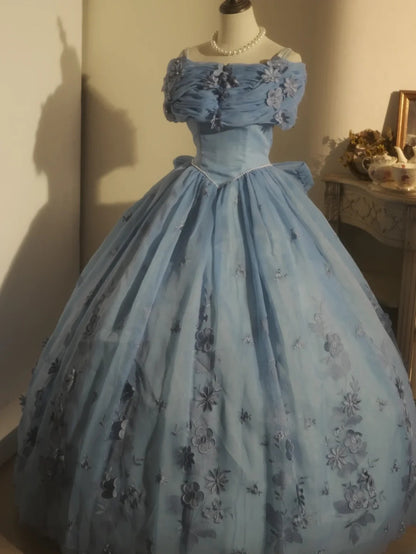 Sweet 16 Dress Ball Gown Off Shoulder Dusty Blue Floral With 3D Flowers Vestido De 15 Sweet Sixteen Dress RB9744