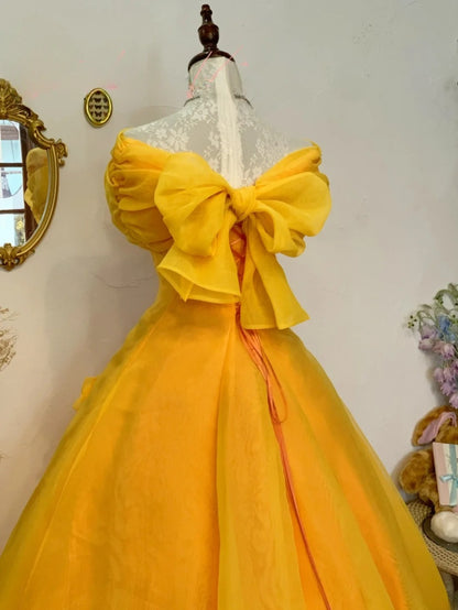 Sweet 16 Dress Ball Gown Off Shoulder Yellow Floral With Short Sleeves Vestido De 15 Sweet Sixteen Dress RB9753