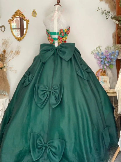 Sweet 16 Dress Emerald Green Ball Gown Sweetheart With Bow-knot Satin Sweet Sixteen Dress RB9754