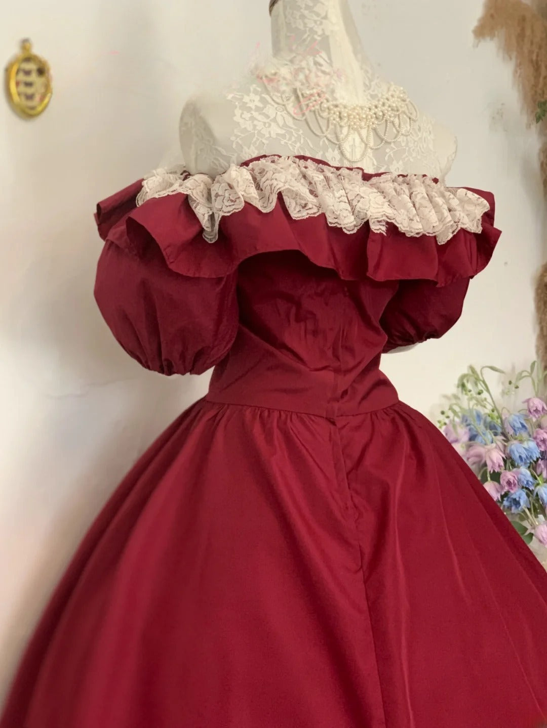 Sweet 16 Dress Ball Gown Off Shoulder Burgundy Lace With Short Sleeves Vestido De 15 Sweet Sixteen Dress RB9756