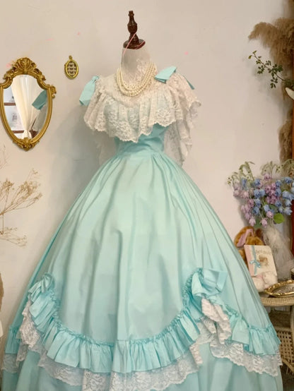 Sweet 16 Dress Green Ball Gown V Neck With Lace Blue Satin Sweet Sixteen Dress RB9757