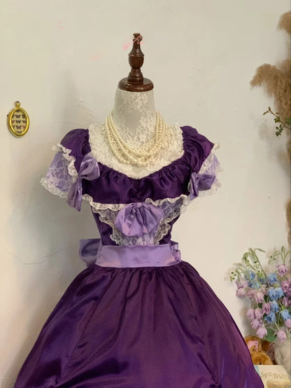 Sweet 16 Dress Purple Ball Gown V Neck With Lace Sleeves Satin Sweet Sixteen Dress RB9758