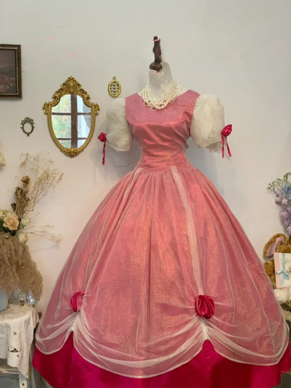 Sweet 16 Dress Hot Pink Ball Gown With Tulle Short Sleeves Satin Sweet Sixteen Dress RB9760