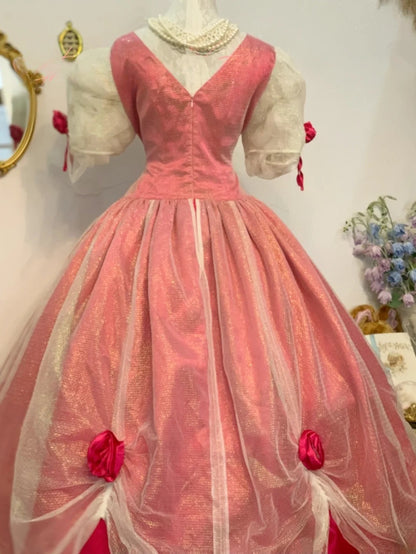 Sweet 16 Dress Hot Pink Ball Gown With Tulle Short Sleeves Satin Sweet Sixteen Dress RB9760