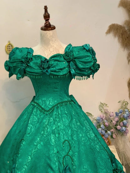 Sweet 16 Dress Green Ball Gown With Short Sleeves Satin Beading Sweet Sixteen Dress RB9761